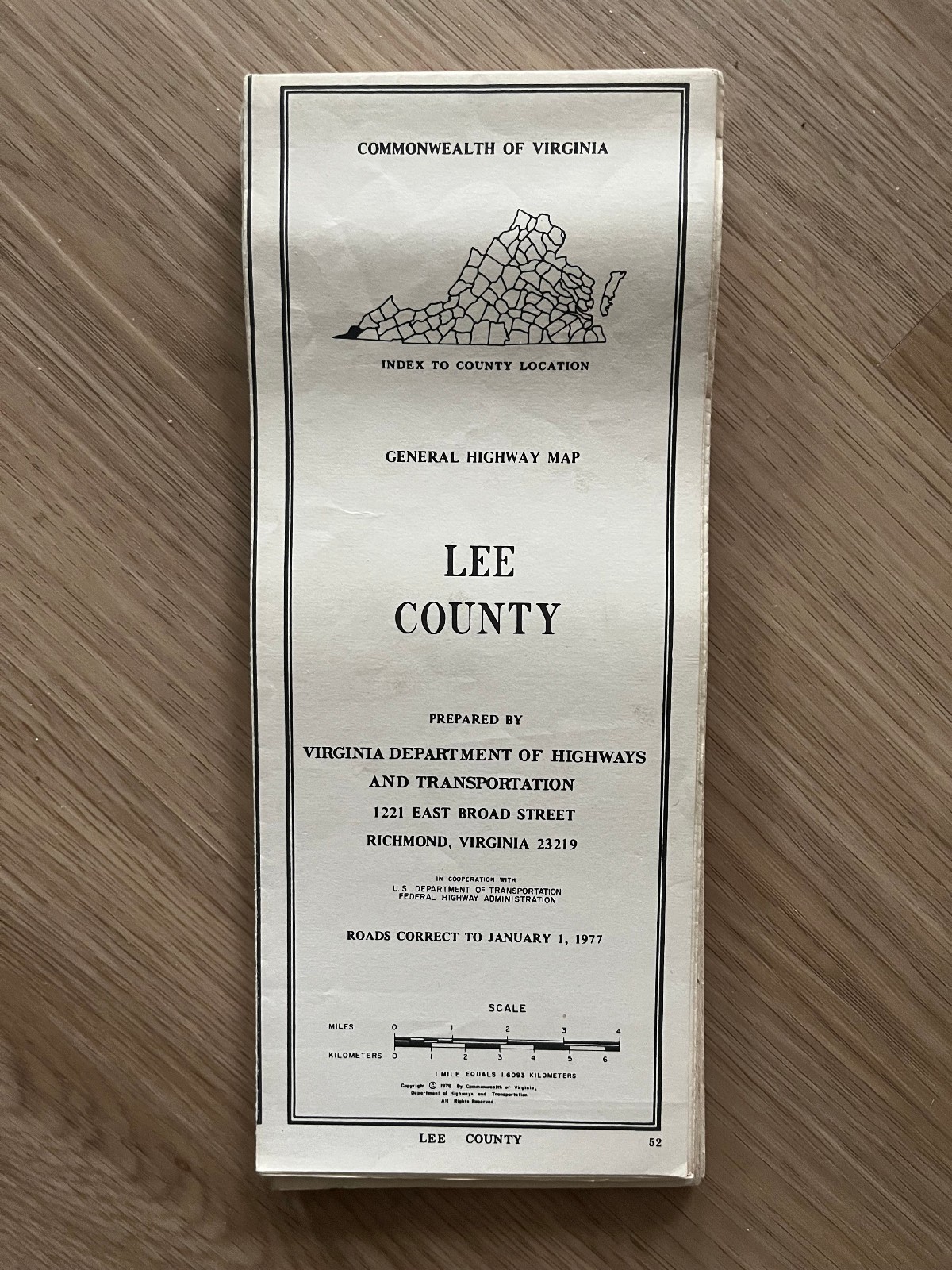 Lee County 1977 General VDOT Highway Map of Lee County, Virginia