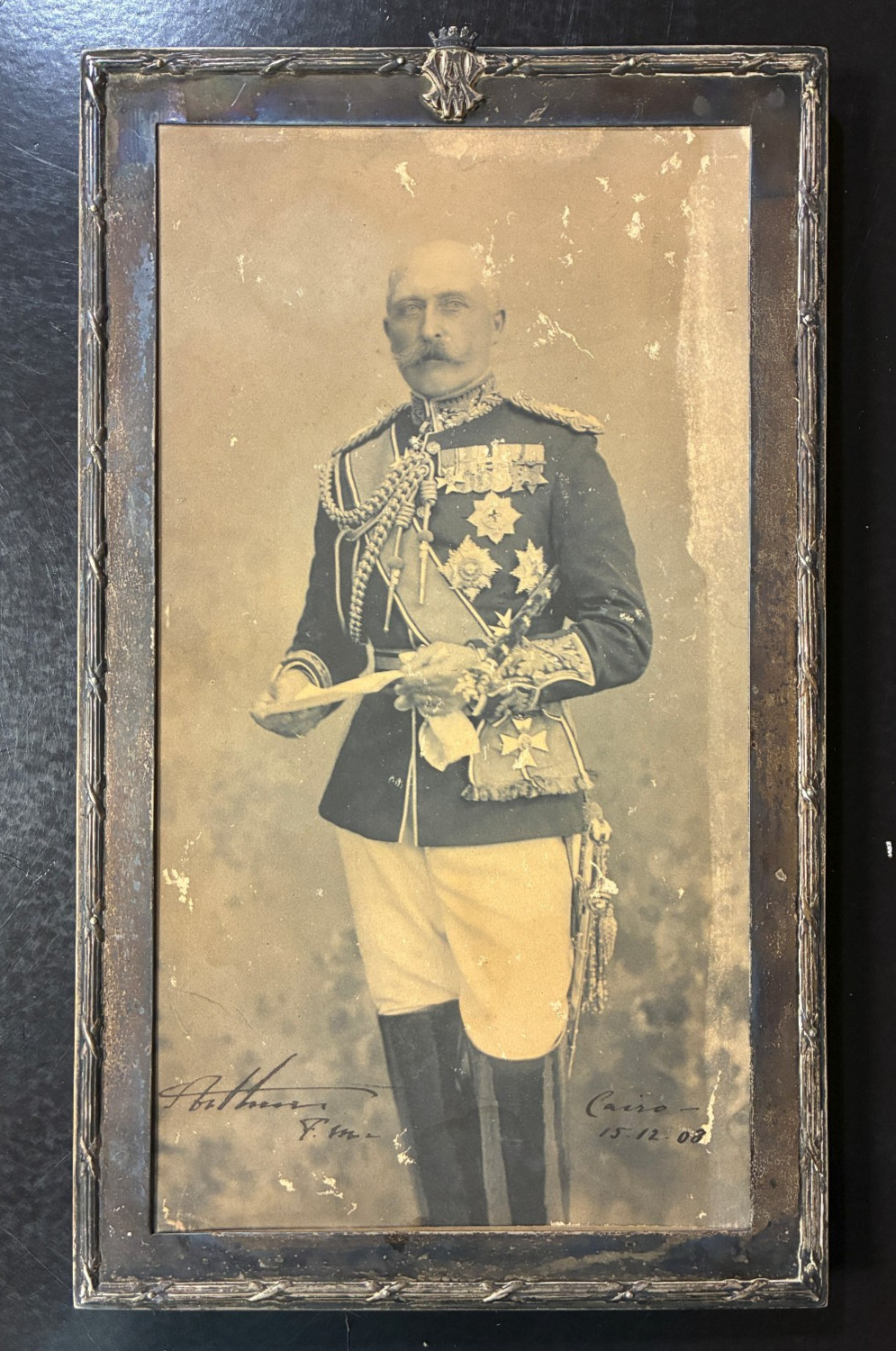 1908 Signed Prince Arthur Photo Victoria Son Sterling Silver Cypher Frame WWI