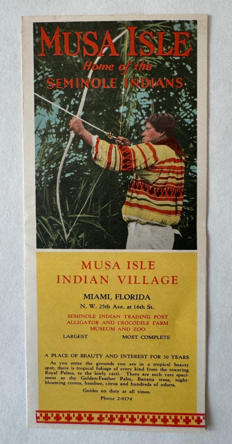 ca 1930s Brochure Miami FL Musa Isle Indian Village Home of the Seminole Indians