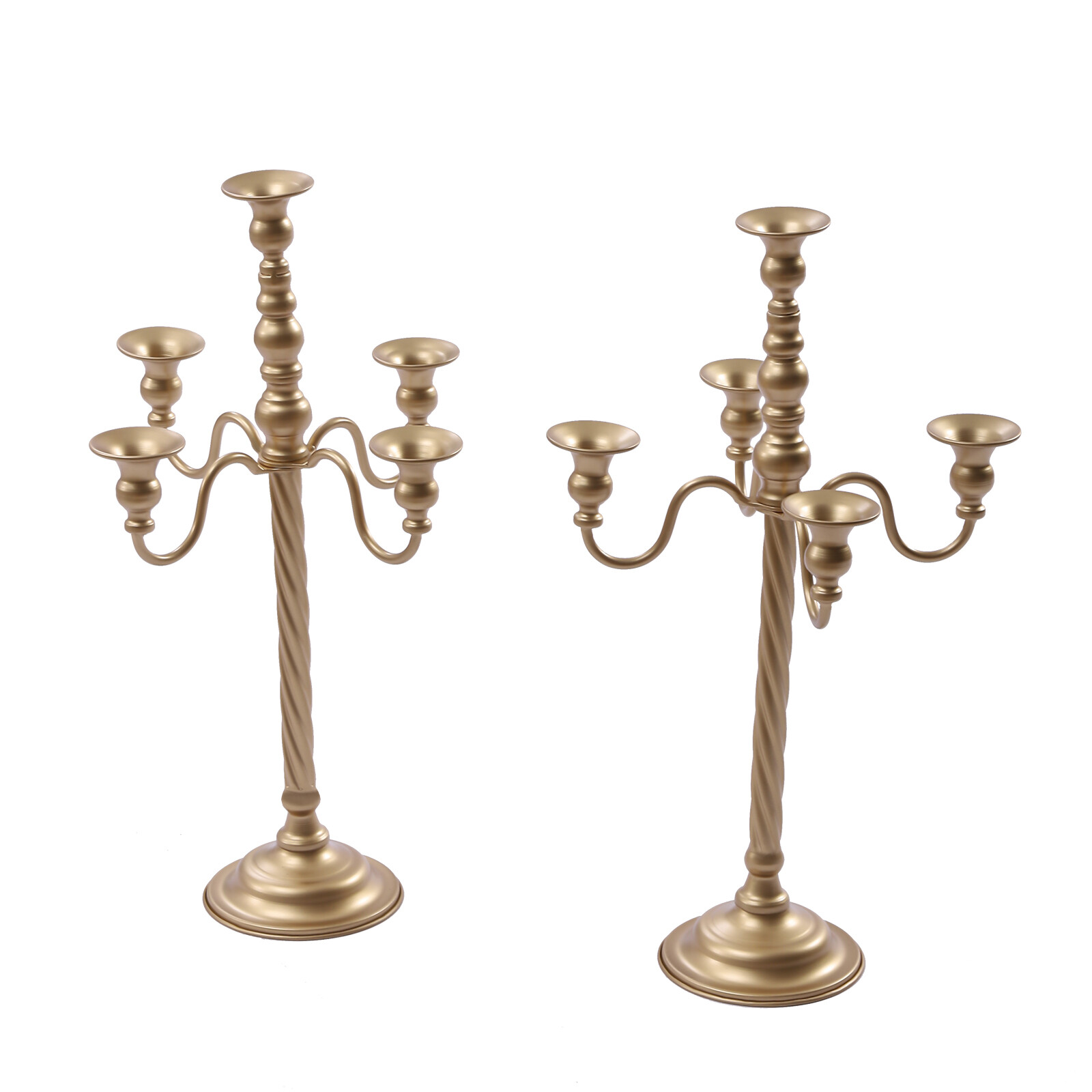 Vintage Gold 2-Pack 5-Arm Candelabra Candle Holders Tall Tabletop Centerpieces