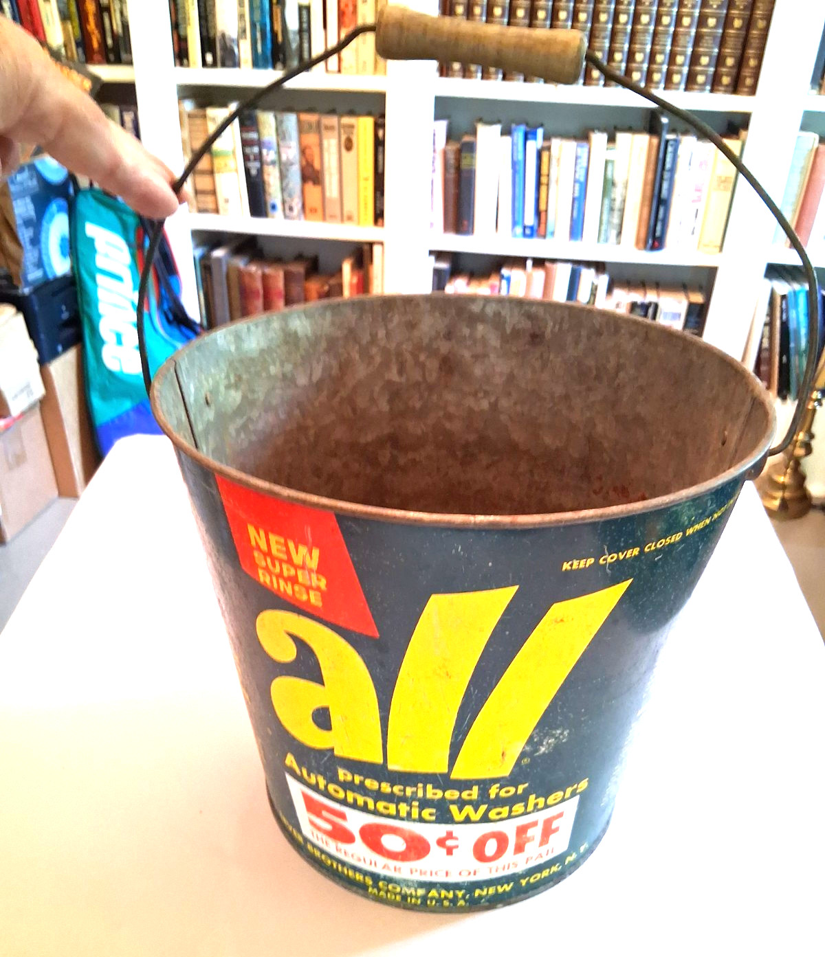 ​Vtg 1950s Monsanto ALL Laundry Galvanized Metal Bucket Pail Sign Graphic 23lb.