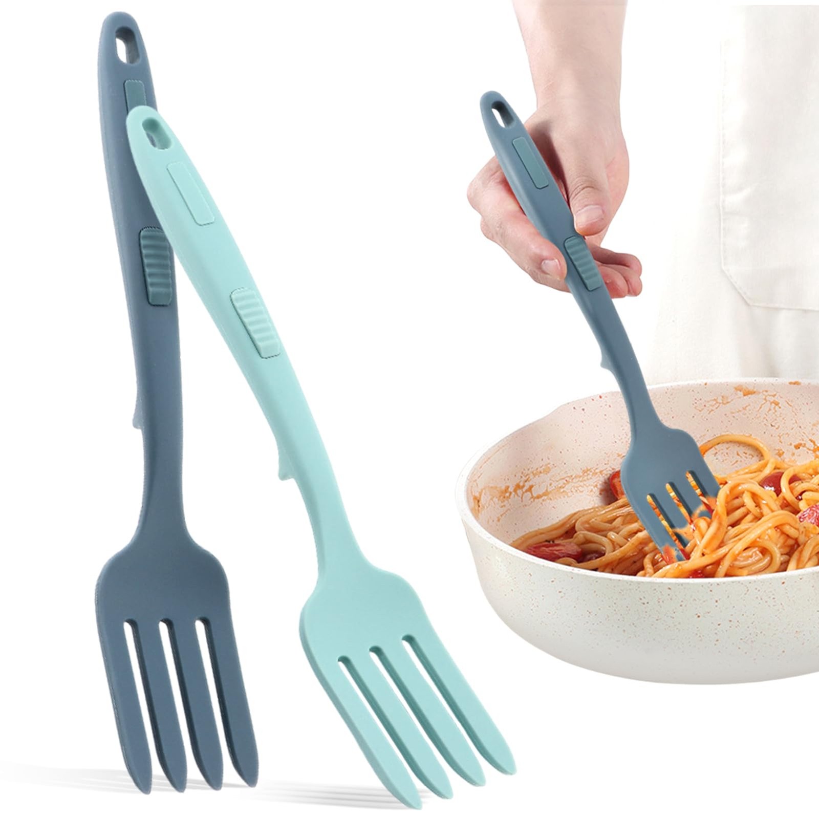 2pcs Silicone Flexible Forks, Multifunctional Cooking Fork Heat Resistan-t Bl...
