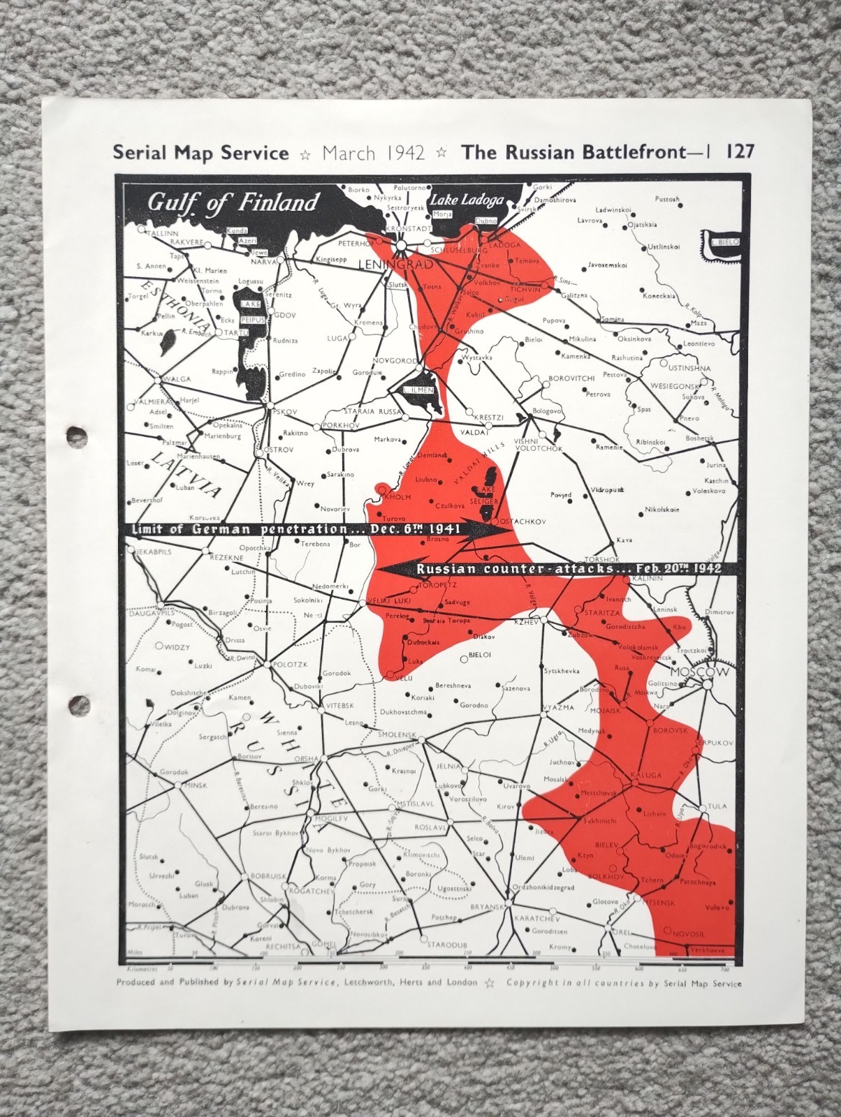 The Russian Battlefront around Moscow - 1942 Vintage WW2 Serial Map Service Map