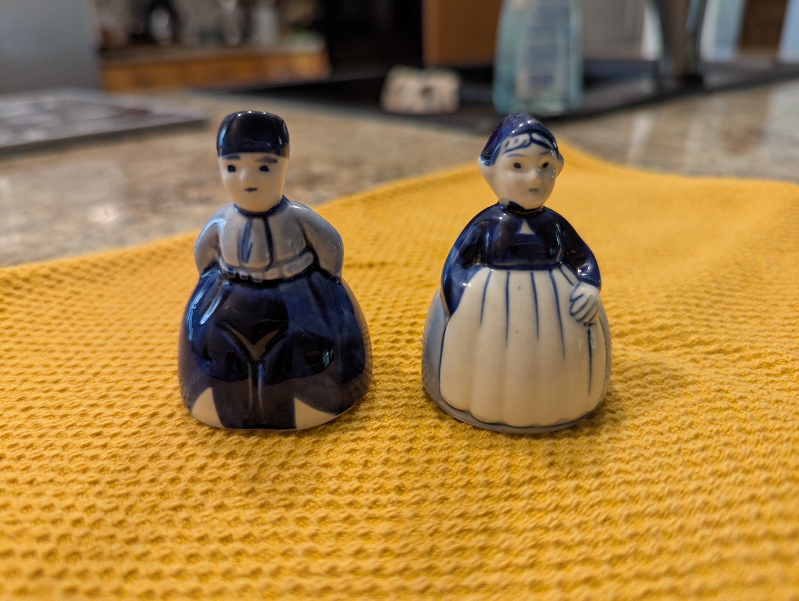 Vintage Hand Painted Delft Boy & Girl Porcelain Bell Figurines Pair Holland Blue