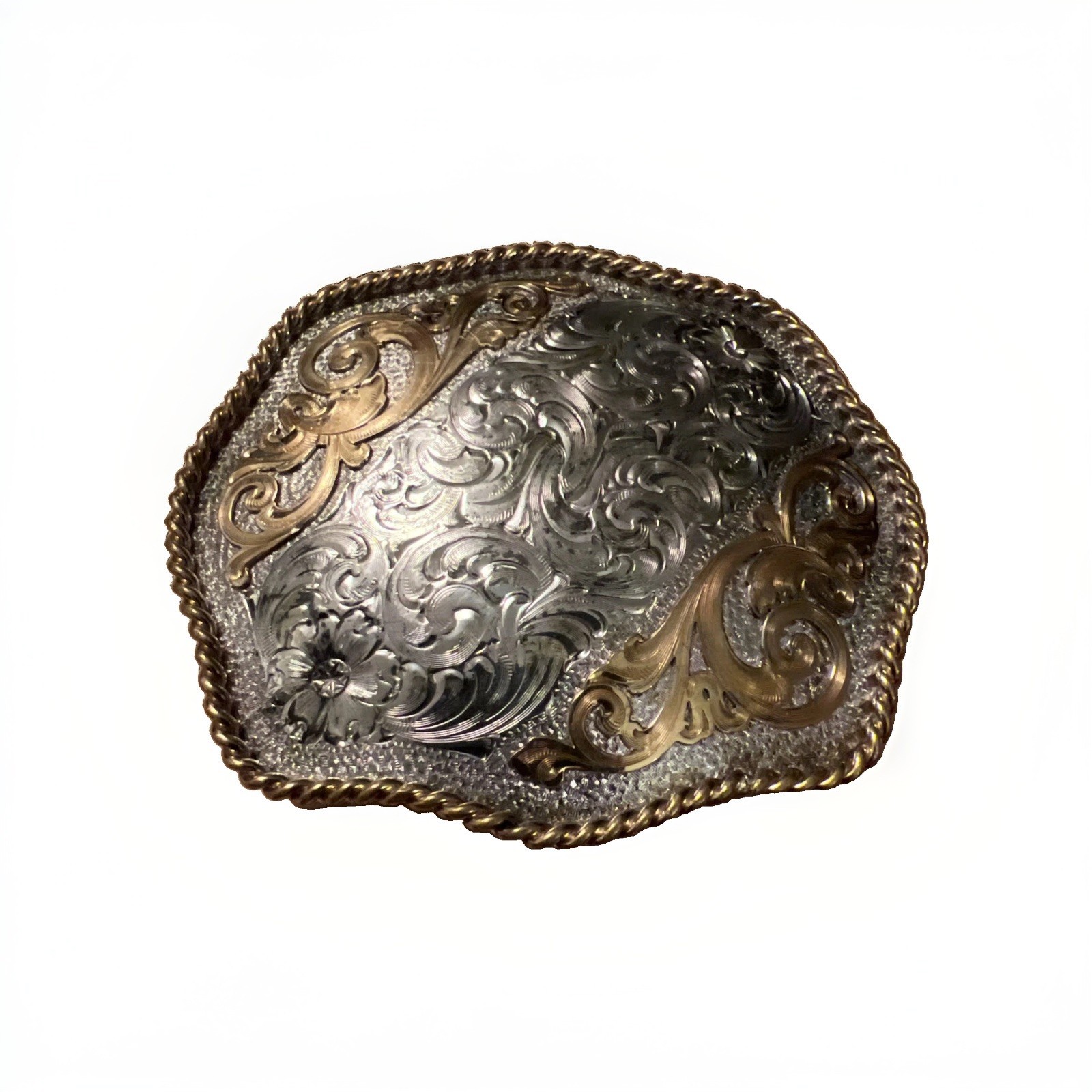 Vintage Rare Montana Silversmith Belt Buckle Two-tone Sterling Silver Plate Lg