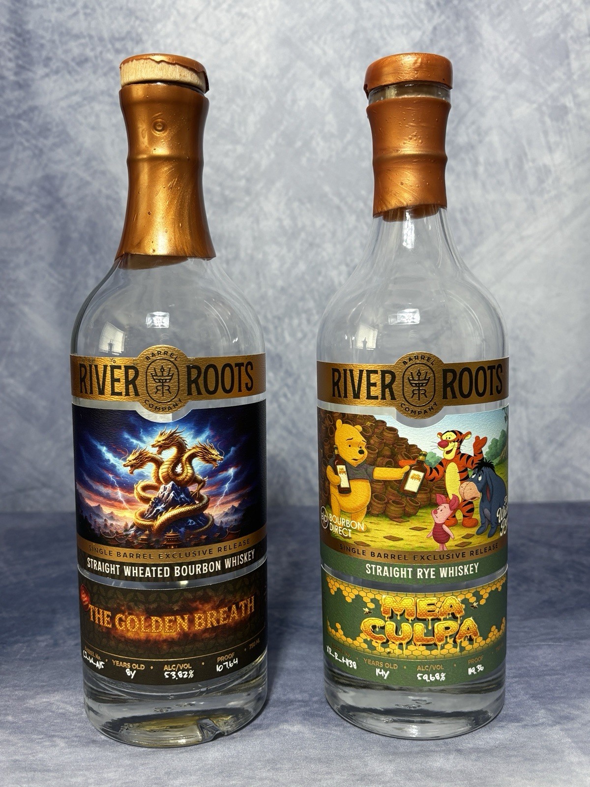 River Roots Mea Culpa & Golden Breath Rye Bourbon Whiskey Bottles Lot of 2