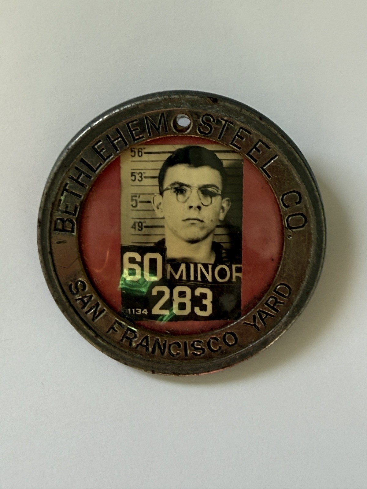 Vintage Bethlehem Steel San Francisco Yard Employee Photo ID Badge #283