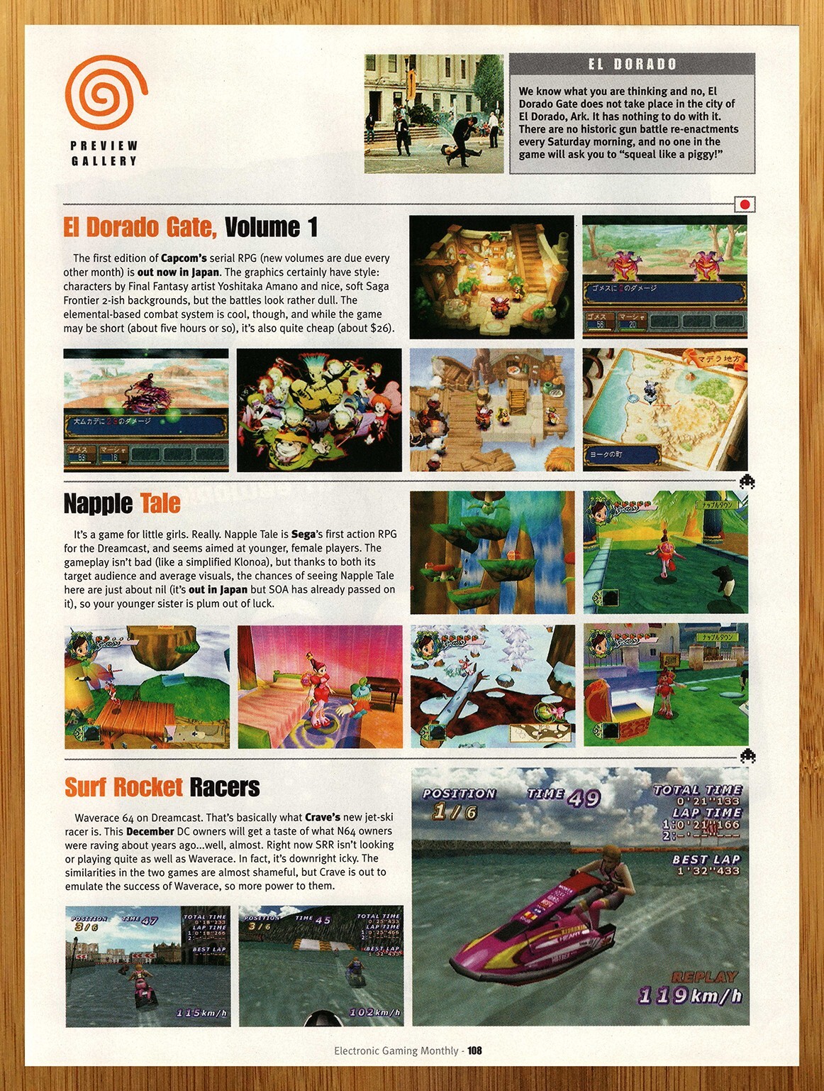 2000 El Dorado Gate/Napple Tale/Surf Rocket Racers Dreamcast Print Ad/Poster Art