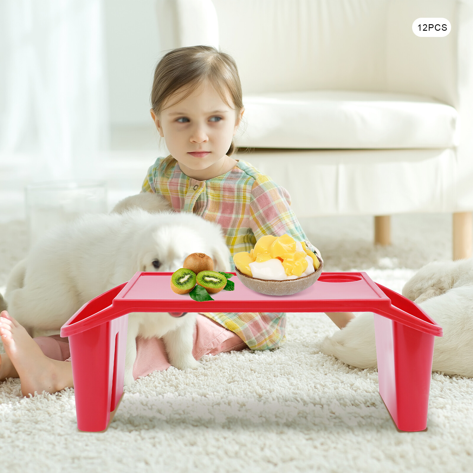 Rectangle 12 Pcs Kids Portable Plastic Breakfast Laptop Trays W/Side Pockets