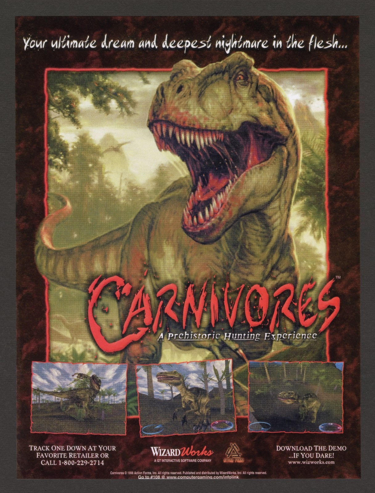 Carnivores PC Game 1998 Vintage Big Box Promotional Ad Art Print Poster - Glossy