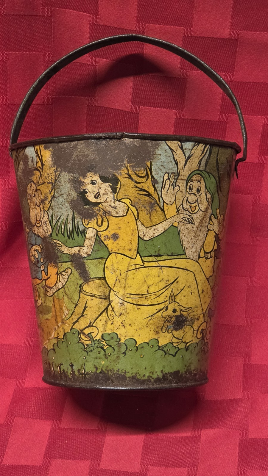 Vintage 1938 Ohio Art Disney Snow White Seven Dwarfs Tin Litho Sand Pail