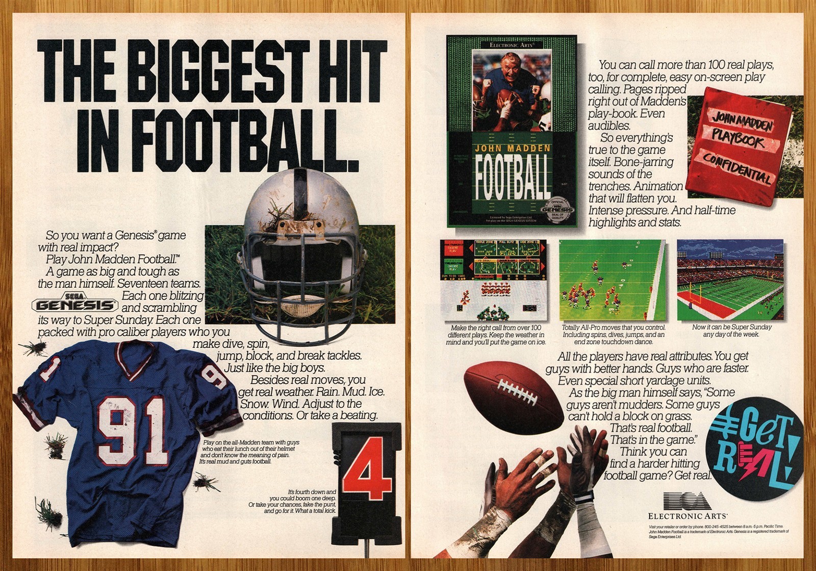 1990 John Madden Football Sega Genesis Vintage Print Ad/Poster Video Game Art