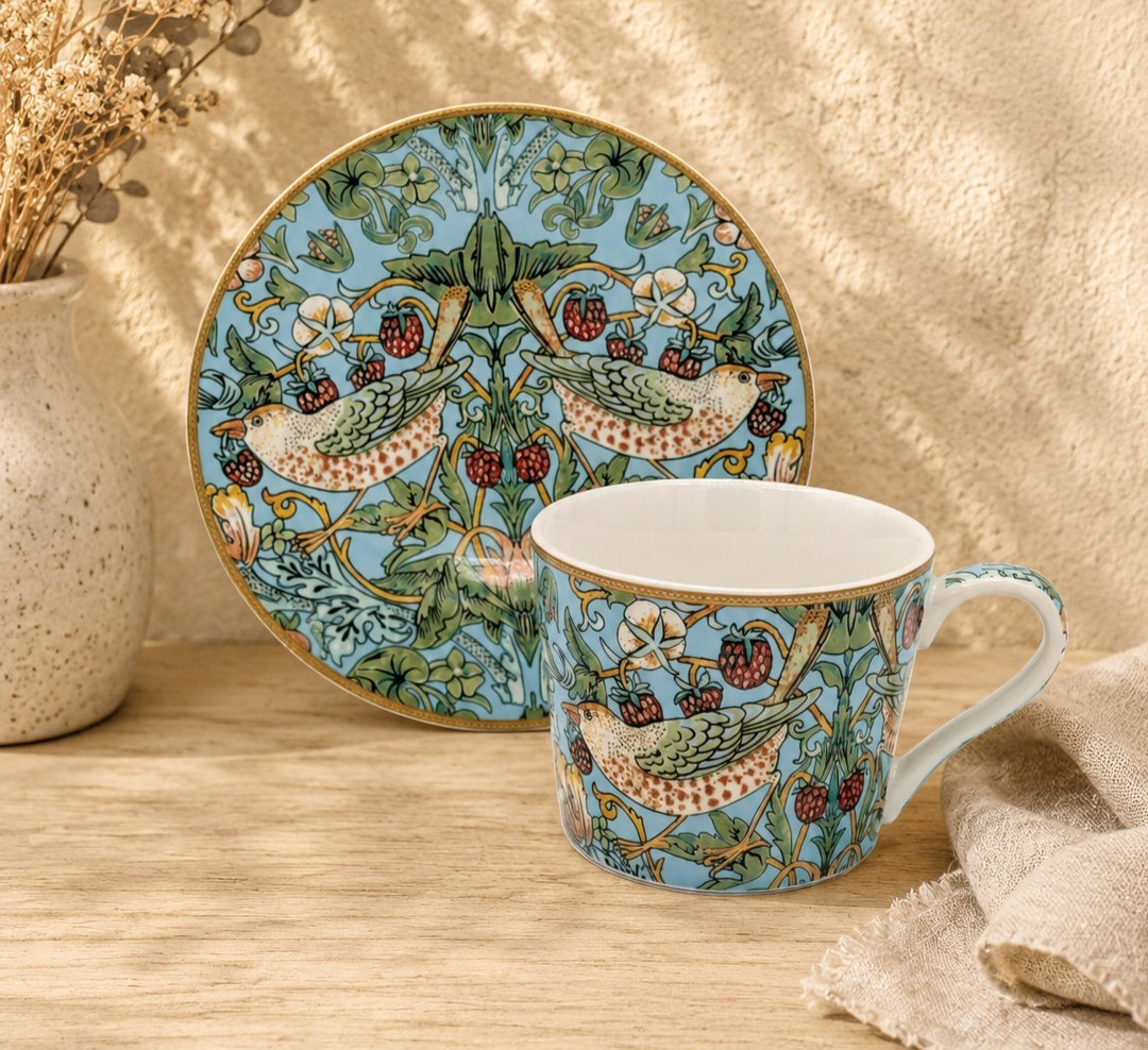 William Morris Strawberry Thief Cup Saucer Leonardo Fine China Tea Set New Box 