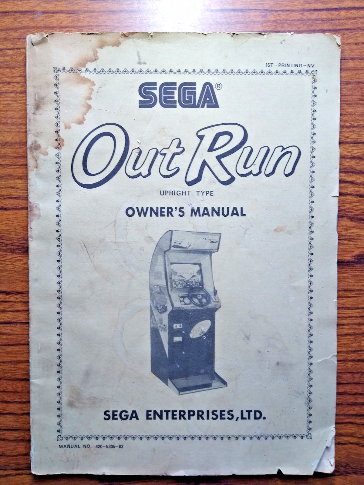 Sega Out Run Arcade Game Manual Original 1986 Video Model With Diagram WORN