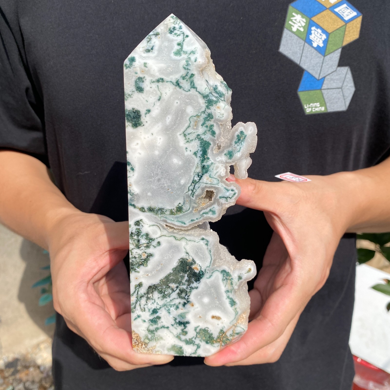 2.3lb Natural moss agate geode Tower quartz crystal obelisk Mineral specimens