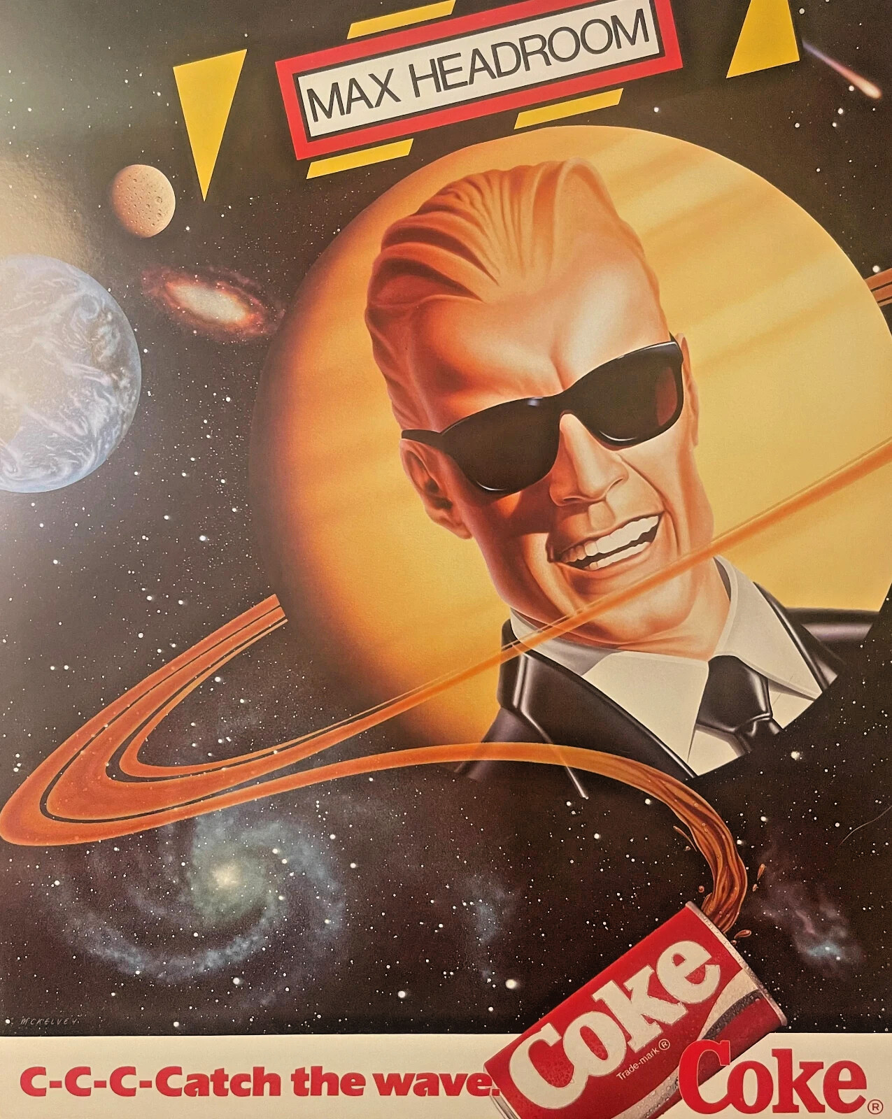 Vintage Max Headroom Coca-Cola Poster 🚀 Catch the Wave Space Ad Litho