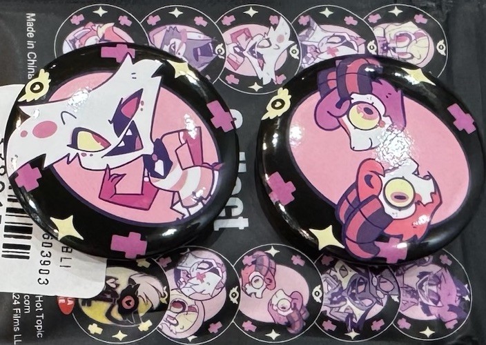 Hazbin Hotel Angel Dust & Razzle Dazzle Hot Topic Mystery Button Pin Vivziepop
