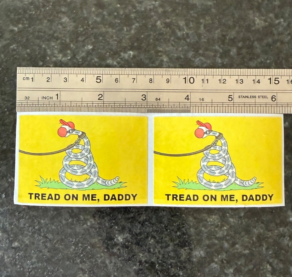 2 ANTI-REPUBLICAN “TREAD ON ME” VINYL STICKERS - Snake w/ Ball Gag