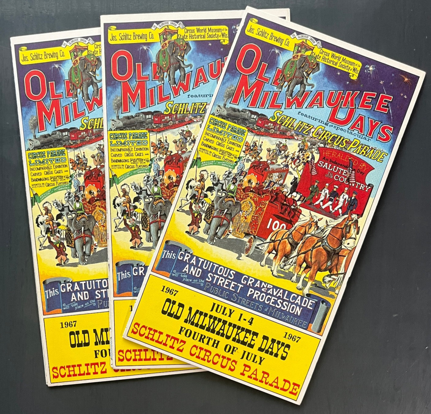 1967 OLD MILWAUKEE DAYS SCHLITZ CIRCUS PARADE FOURTH OF JULY GUIDE & MAP LOT 3x
