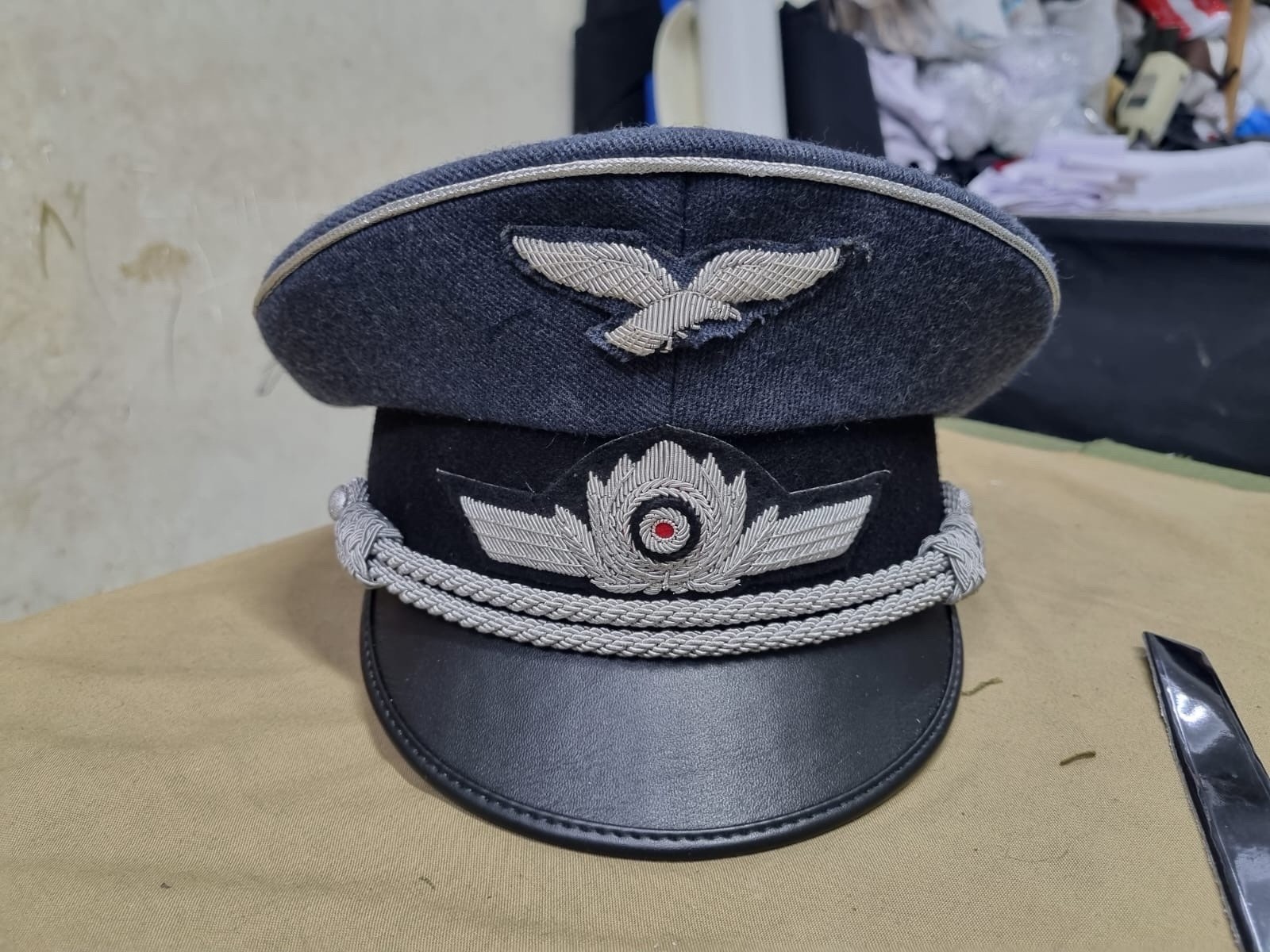 WW2 German Uniform Hat Army Luftwaffe Officers Visor Cap Headgear WWI Air Force