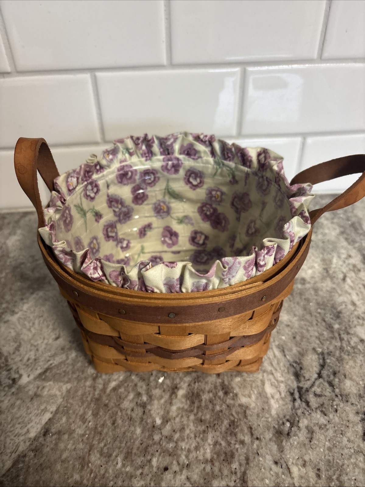 Longaberger 1992 May Series Pansy Basket Set - Original Liner -w/ Protector EUC