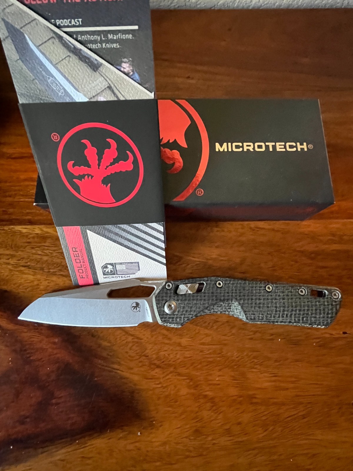 Microtech MSI S/E Bohler M390MK Ram-Lok Custom Micarta Scales