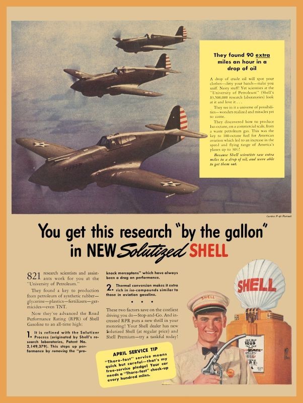 1941 Shell Oil World War Two Curtis P-40 Pursuit Aircraft New Metal Sign: 12x16
