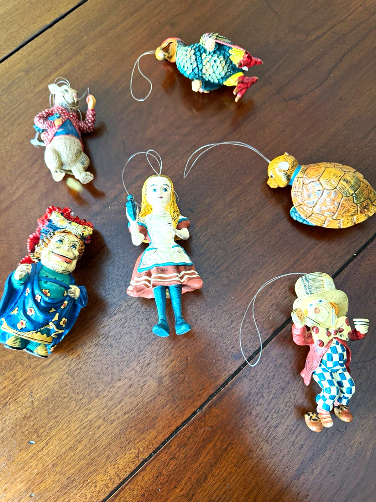 Vintage MMA SMI Alice In Wonderland Ornament Lot of 6 - Mad Hatter & Queen Mint