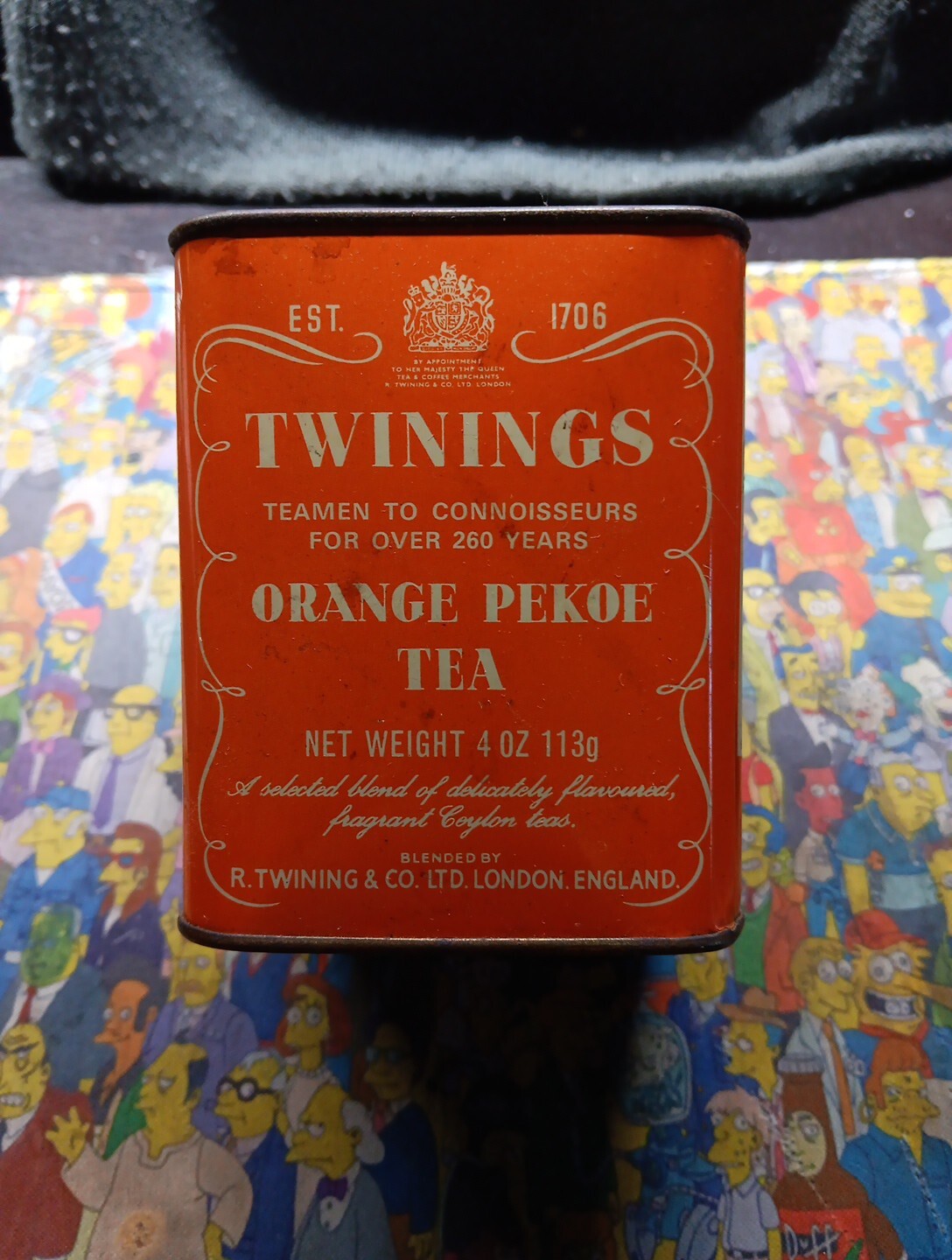 Vintage Twinings Tea Tin Orange White Lettering 3 1/2