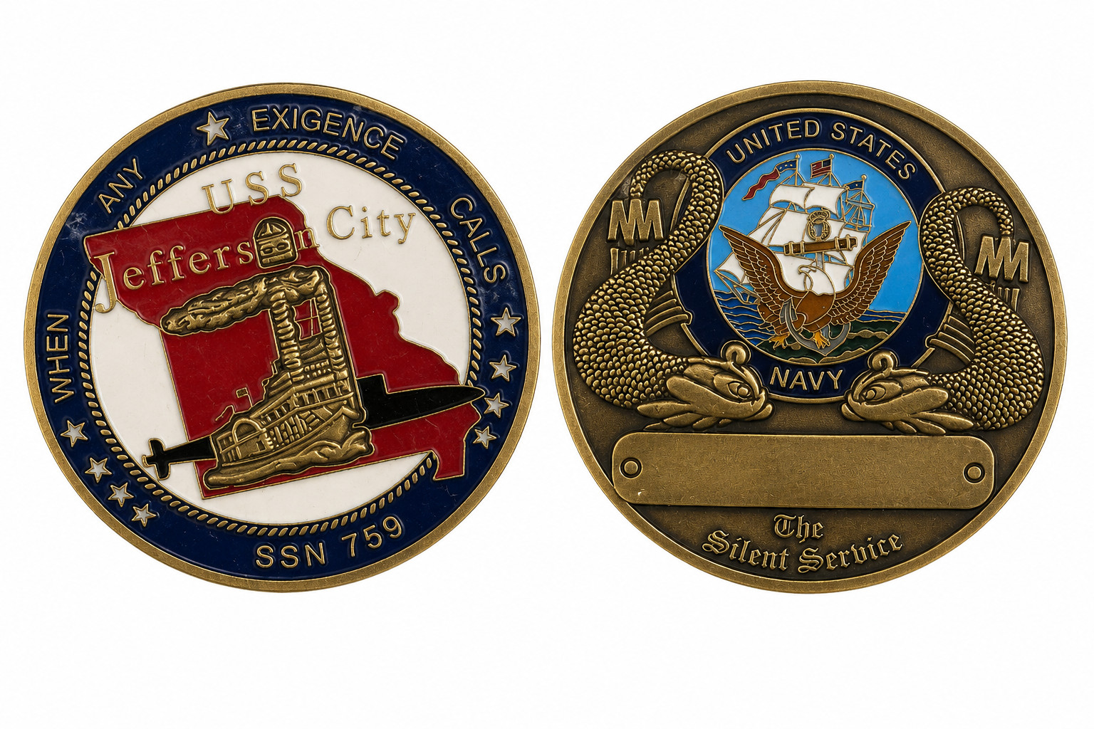 US NAVY USS Jefferson City SSN-759 Silent Service Submarine Challenge Coin