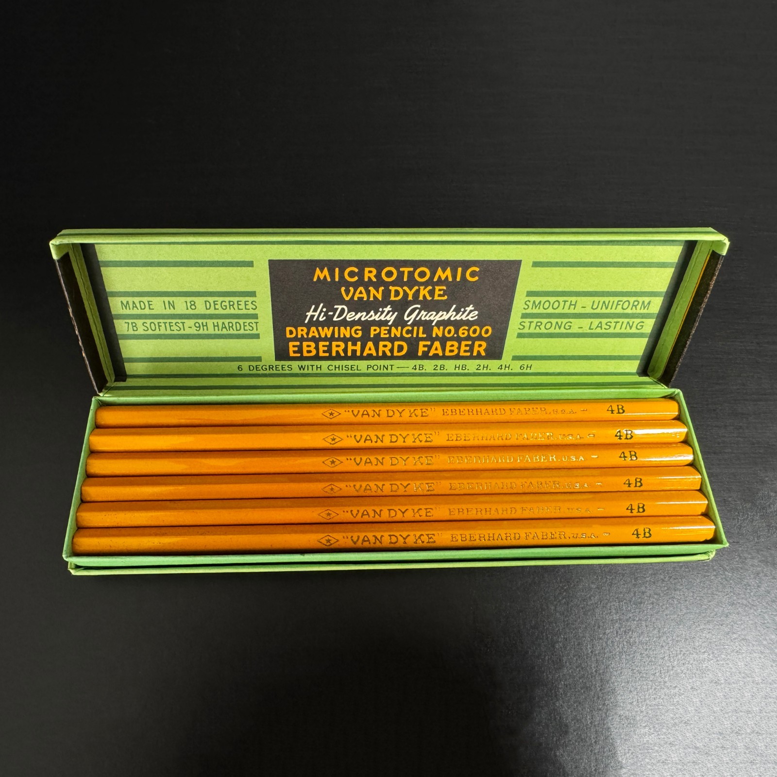 Box of 12 Vintage Eberhard Faber Microtomic Van Dyke 600 4B Graphite Pencils NOS