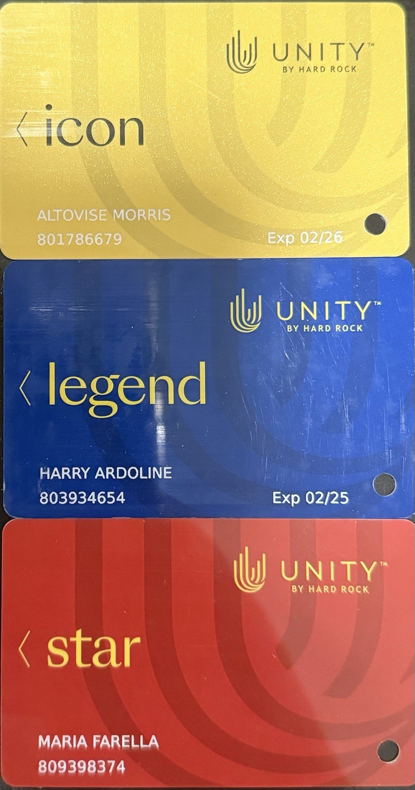 3 Different Level Slots Player’s Card from Hard Rock Casino Hollywood Florida