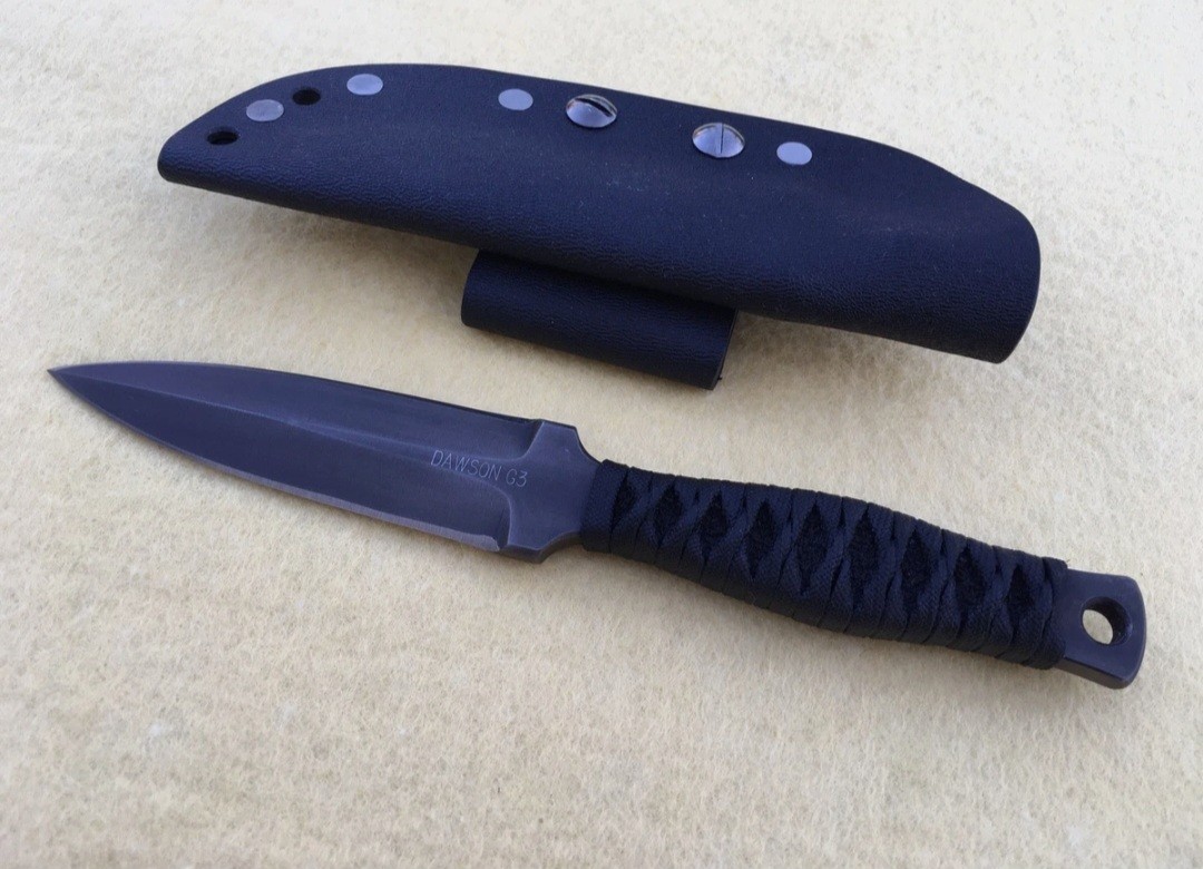 DAWSON G3 CUSTOM FIXED BLADE KNIFE INTERLOCKING CORD WRAPPED HANDLE USA