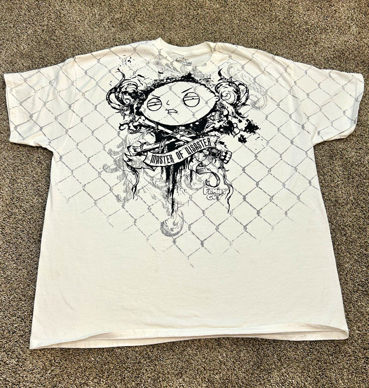 Vintage Family Guy Stewie Griffin Master of Disaster T-Shirt White 2XL (2009)