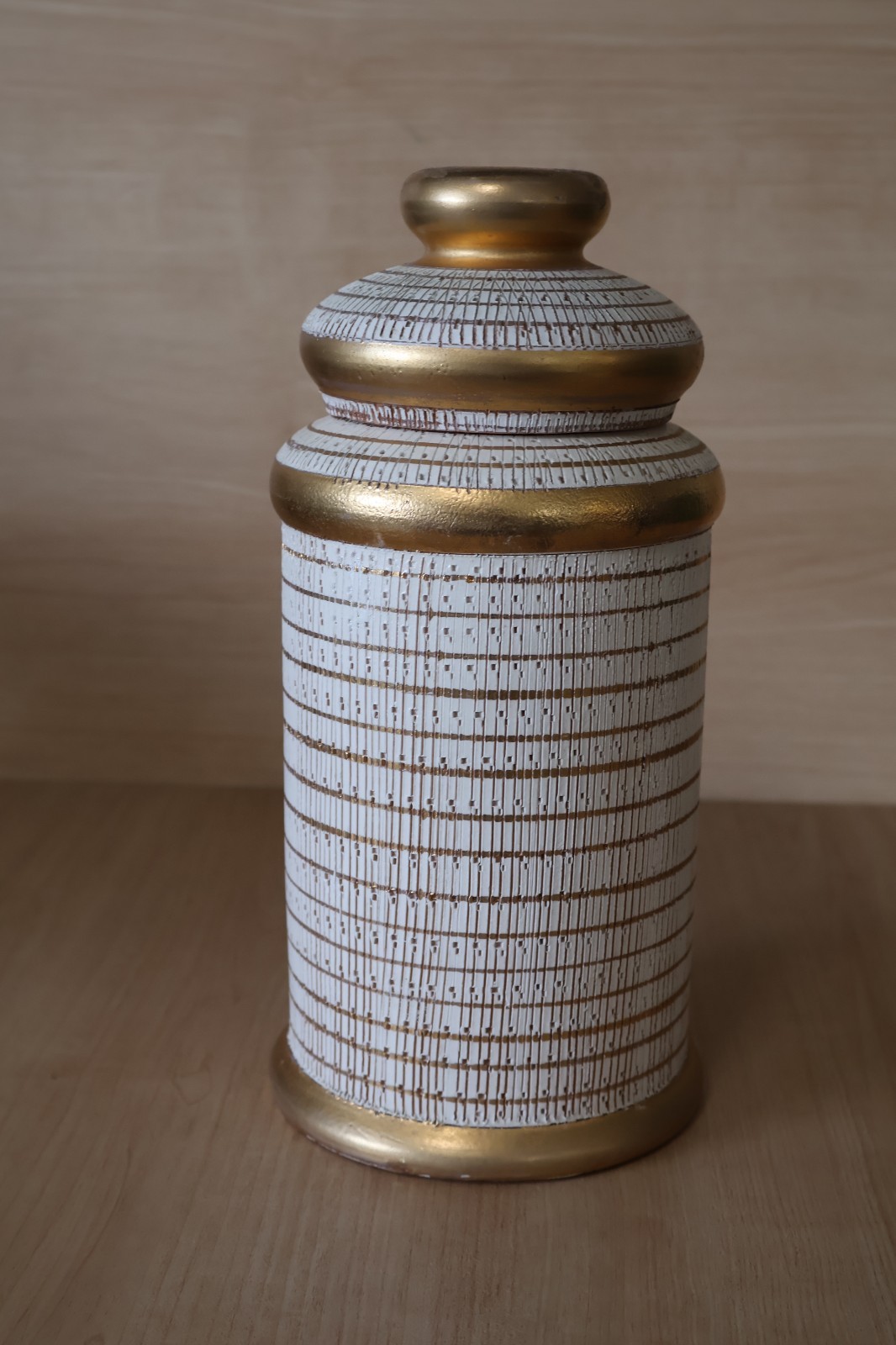 Vintage Italian Seta Lidded Jar Attributed to Aldo Londi Bitossi White Gold MCM