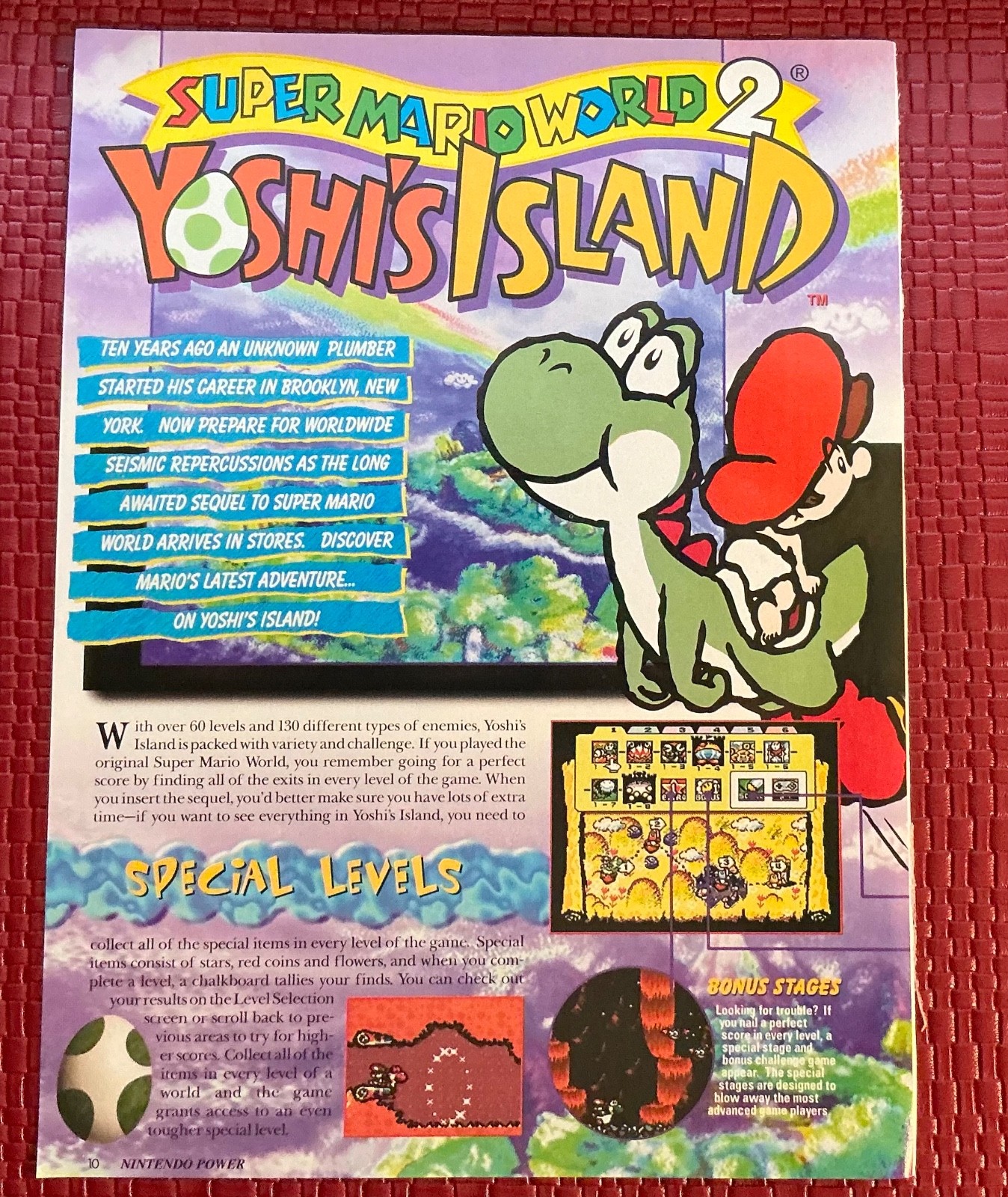 Mario World 2 Yoshi’s Island Levels Nintendo Print Ad Poster Art 8”x 10.5” Rare
