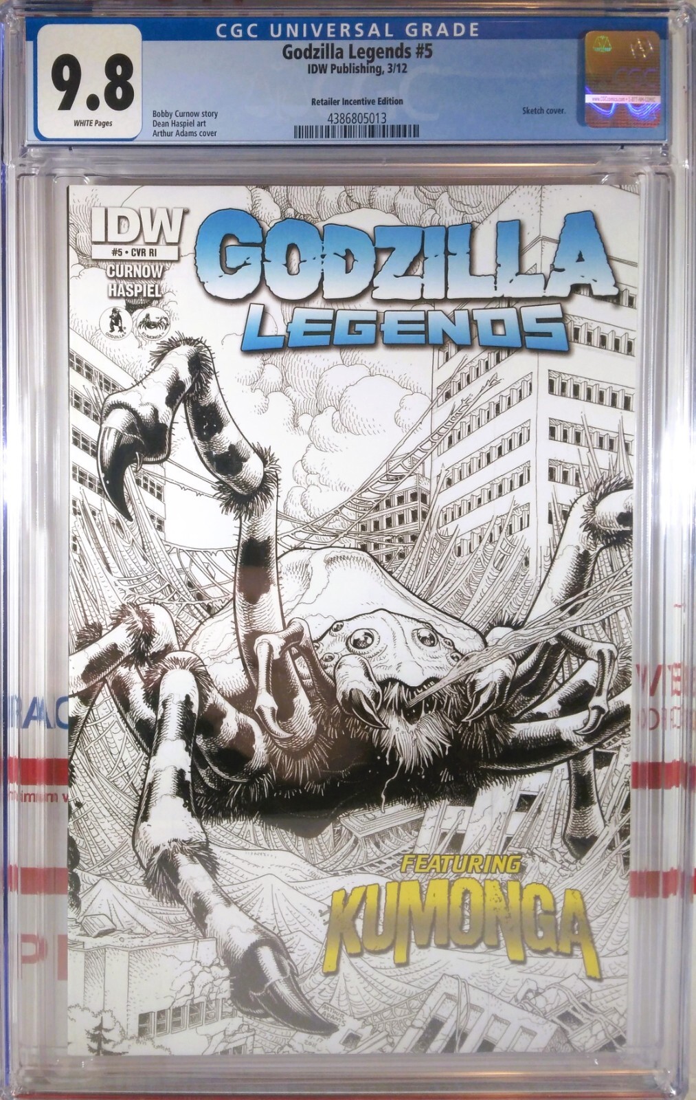 🟢🔥 CGC 9.8 GODZILLA LEGENDS #5 RI 1:10 ARTHUR ADAMS SKETCH VARIANT KUMONGA IDW