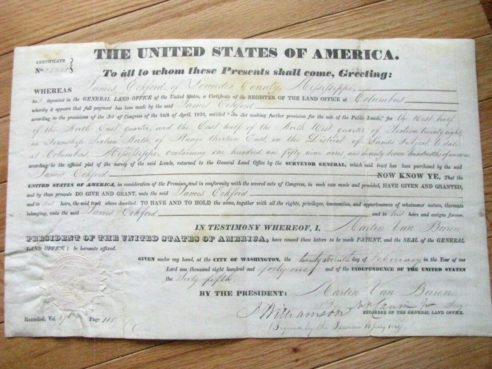MISSISSIPPI CHOCTAW INDIAN TRIBAL LAND TITLE 1841
