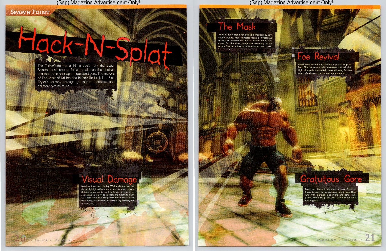Splatterhouse Hack N Splat Video Game Promo 2008 2Page Advertisement