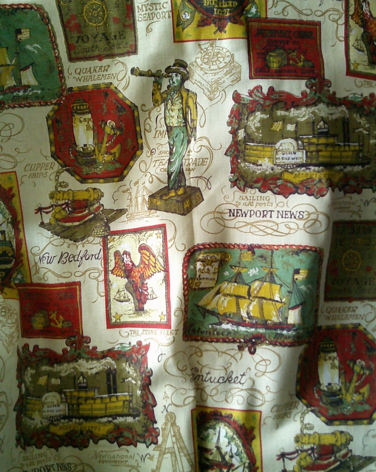 Vintage 40s-60s SAILING TO ALL PORTS Heavy Cotton Fabric MCM 5+ Yards