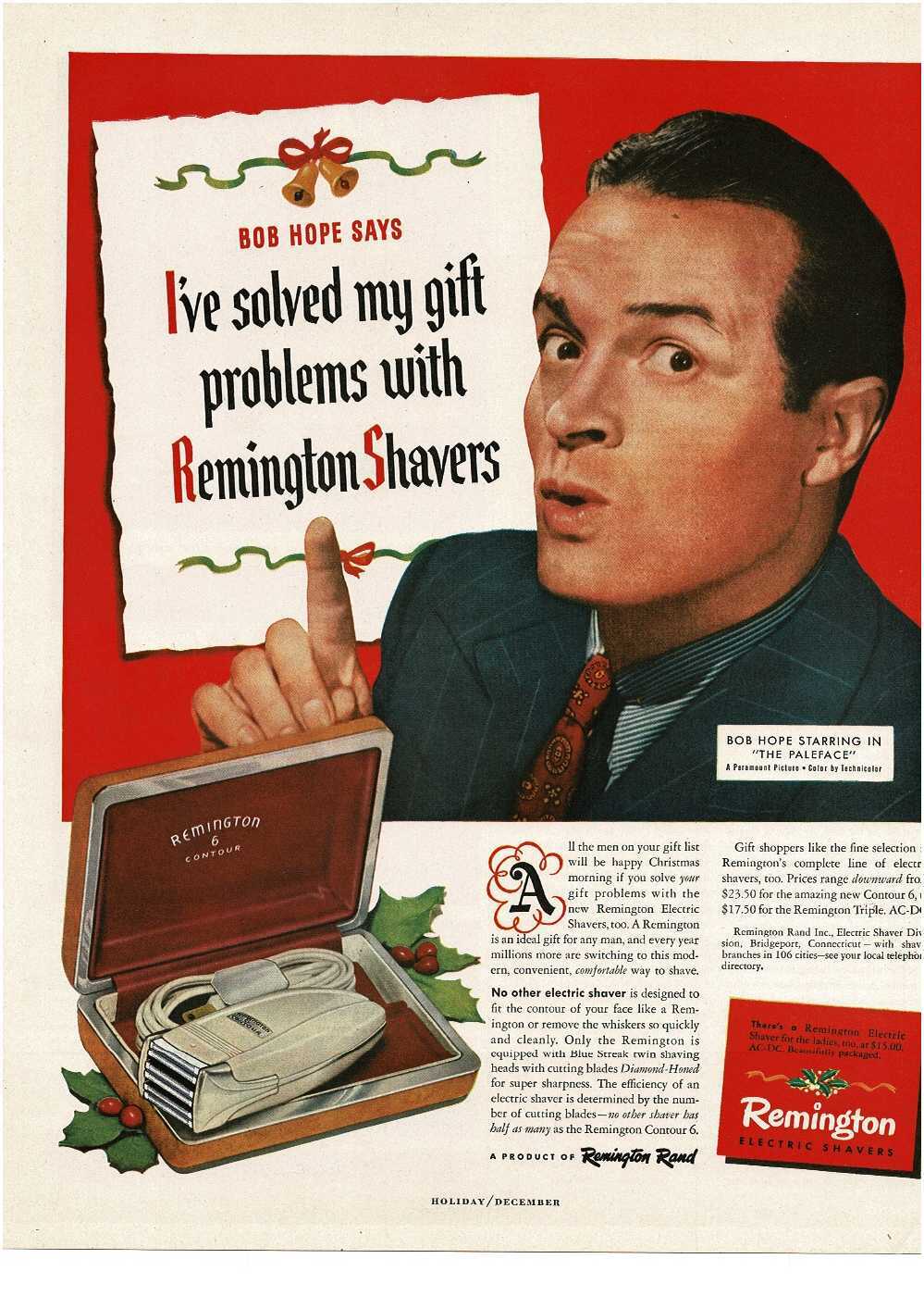 1948 REMINGTON Contour Electric Shaver BOB HOPE Vintage Print Ad