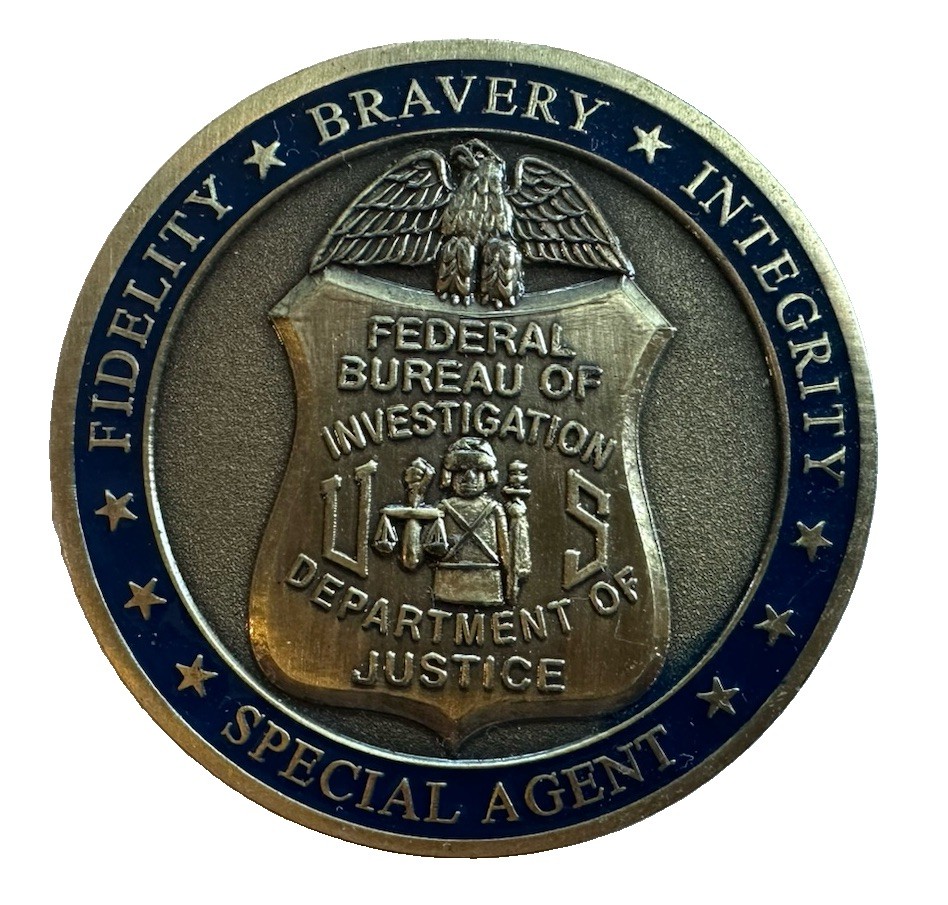 FBI Special Agent Challenge Coin DOJ Fidelity Bravery Integrity 1.75”