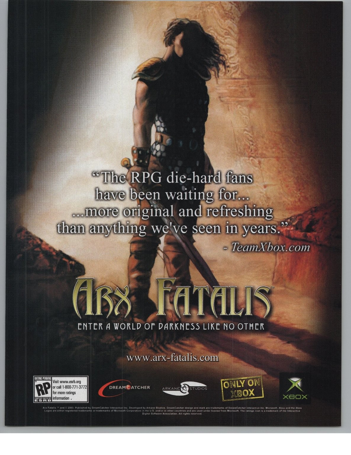 Arx Fatalis Vintage Magazine Ad 2003 Xbox RPG Retro Gaming Full Page Print