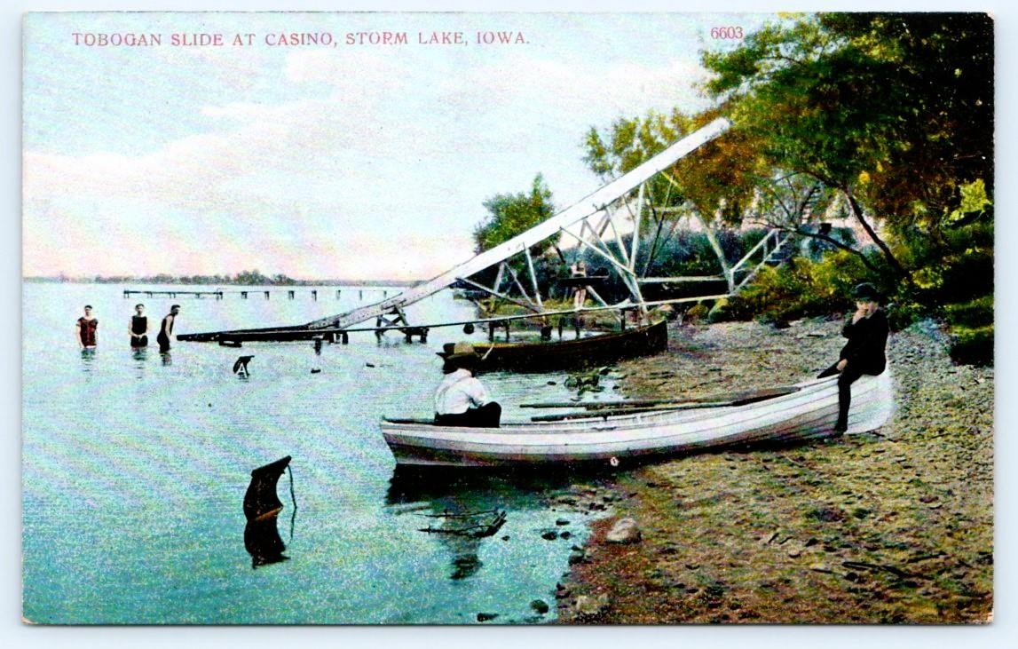STORM LAKE, Iowa IA ~ Casino TOBOGGAN SLIDE Buena Vista County c1910s Postcard