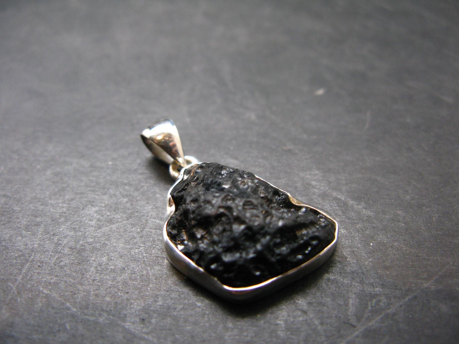Tibetan Black Tektite Silver Pendant From Tibet - 1.2