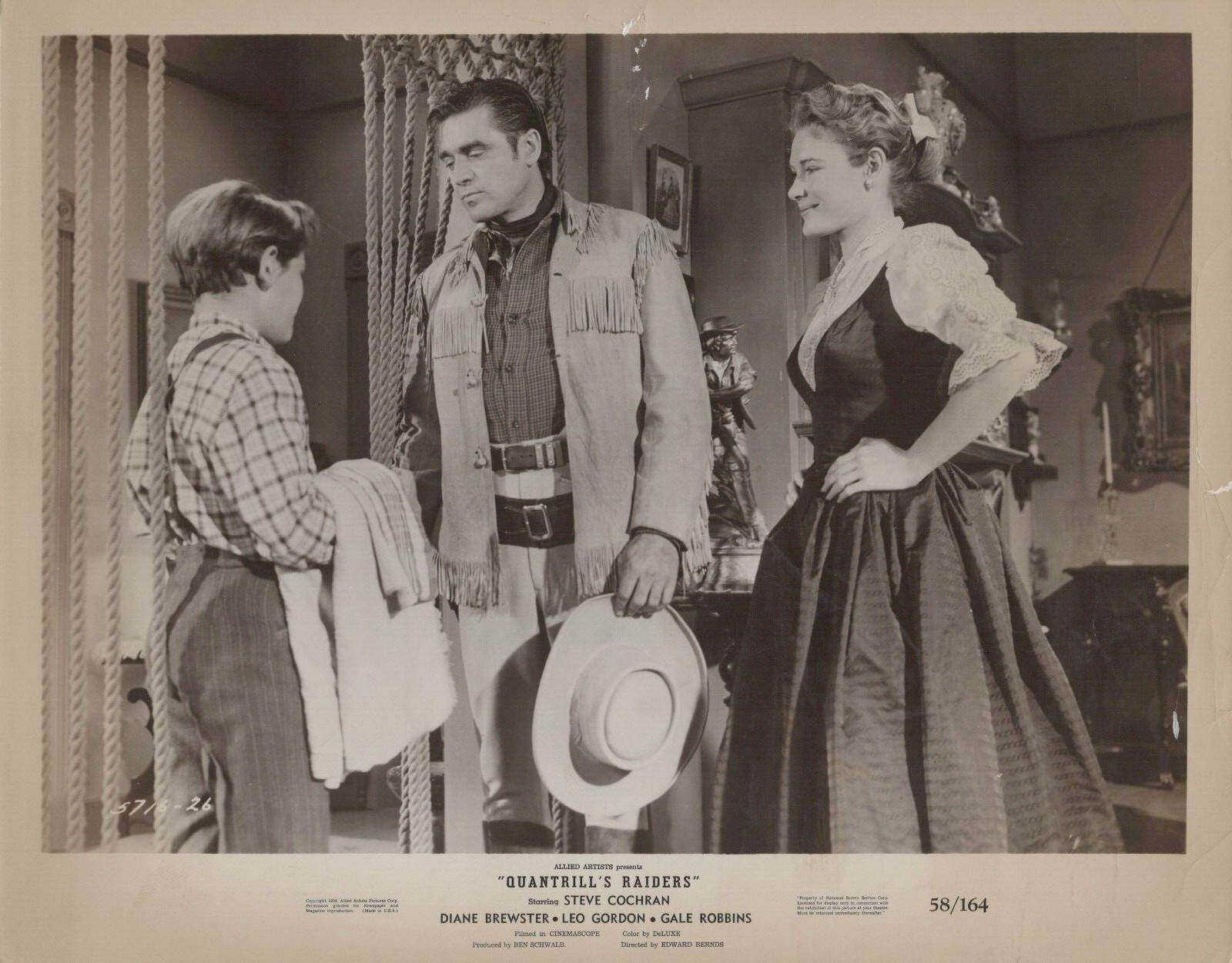 Diane Brewster + Kim Charney + Steve Cochran, Quantrill's Raiders 1958 Photo 795