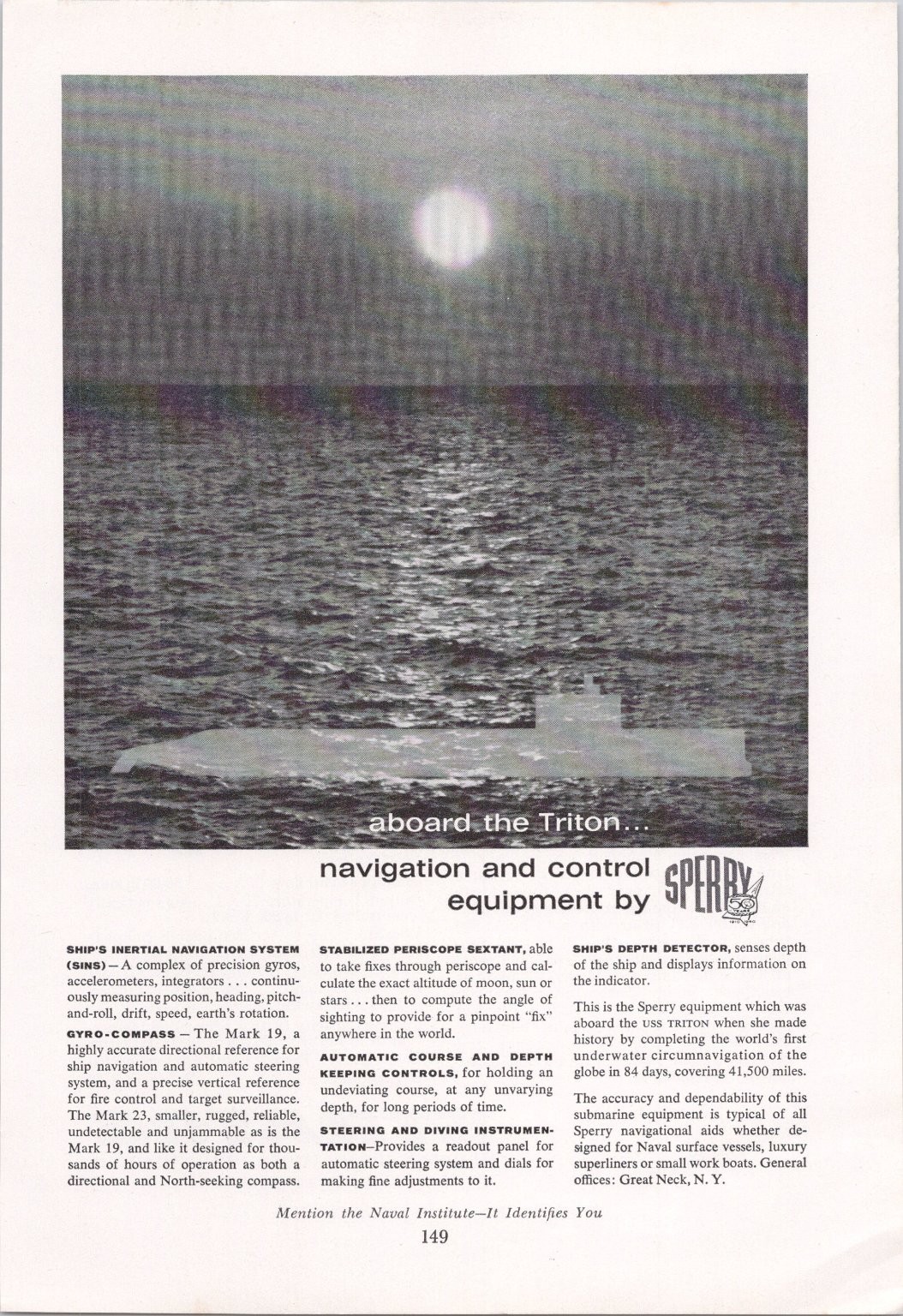 Sperry USS Triton Submarine Navigation Equipment 1960 Vintage Magazine Ad