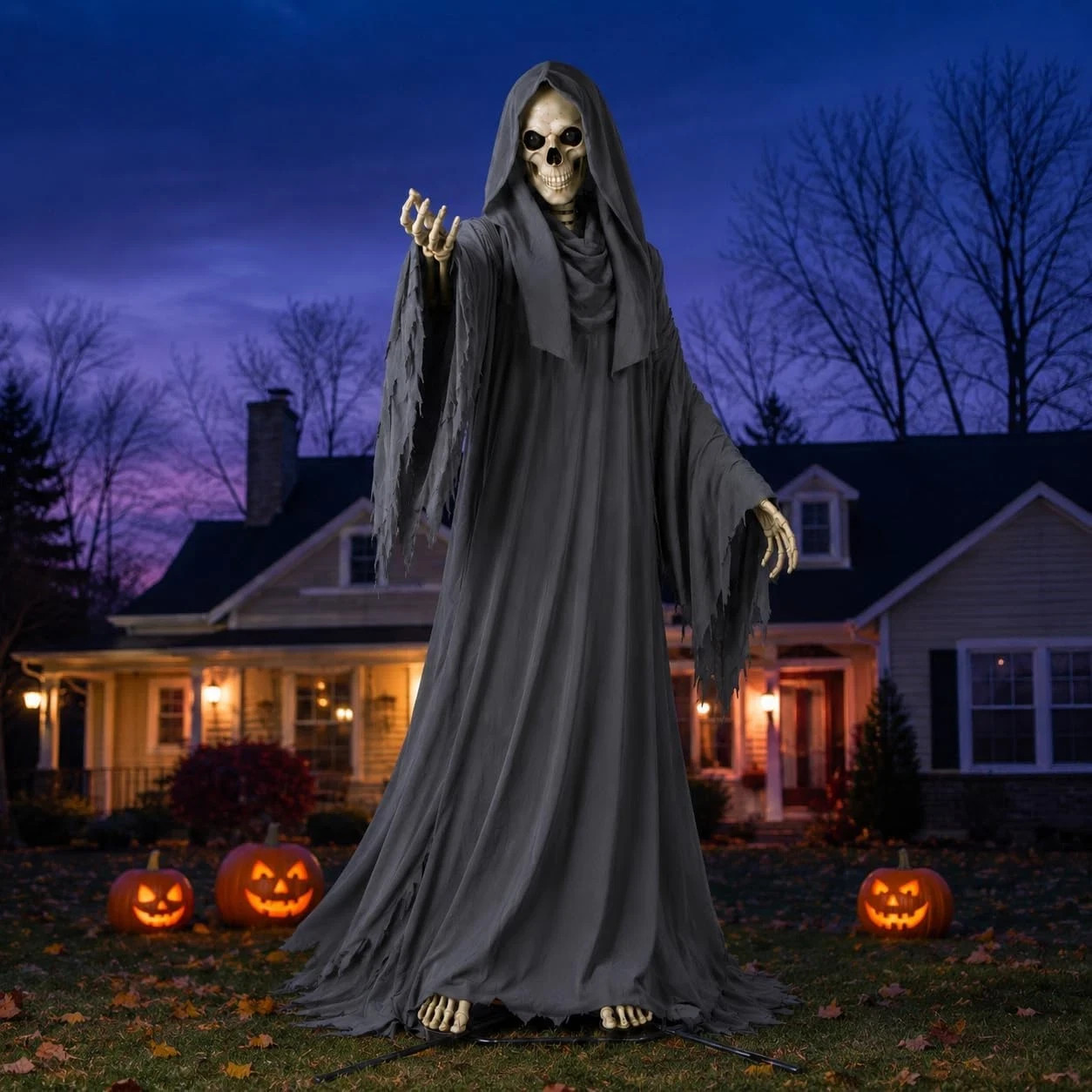 12Ft Skelly Skeleton Grim Reaper Halloween Costume Outfit - 2PCS Set