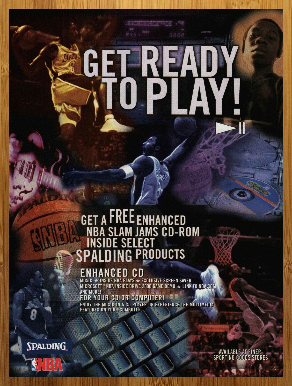 2000 NBA Slam Jams CD-ROM Print Ad/Poster Kobe Bryant Lakers Basketball 90s Art