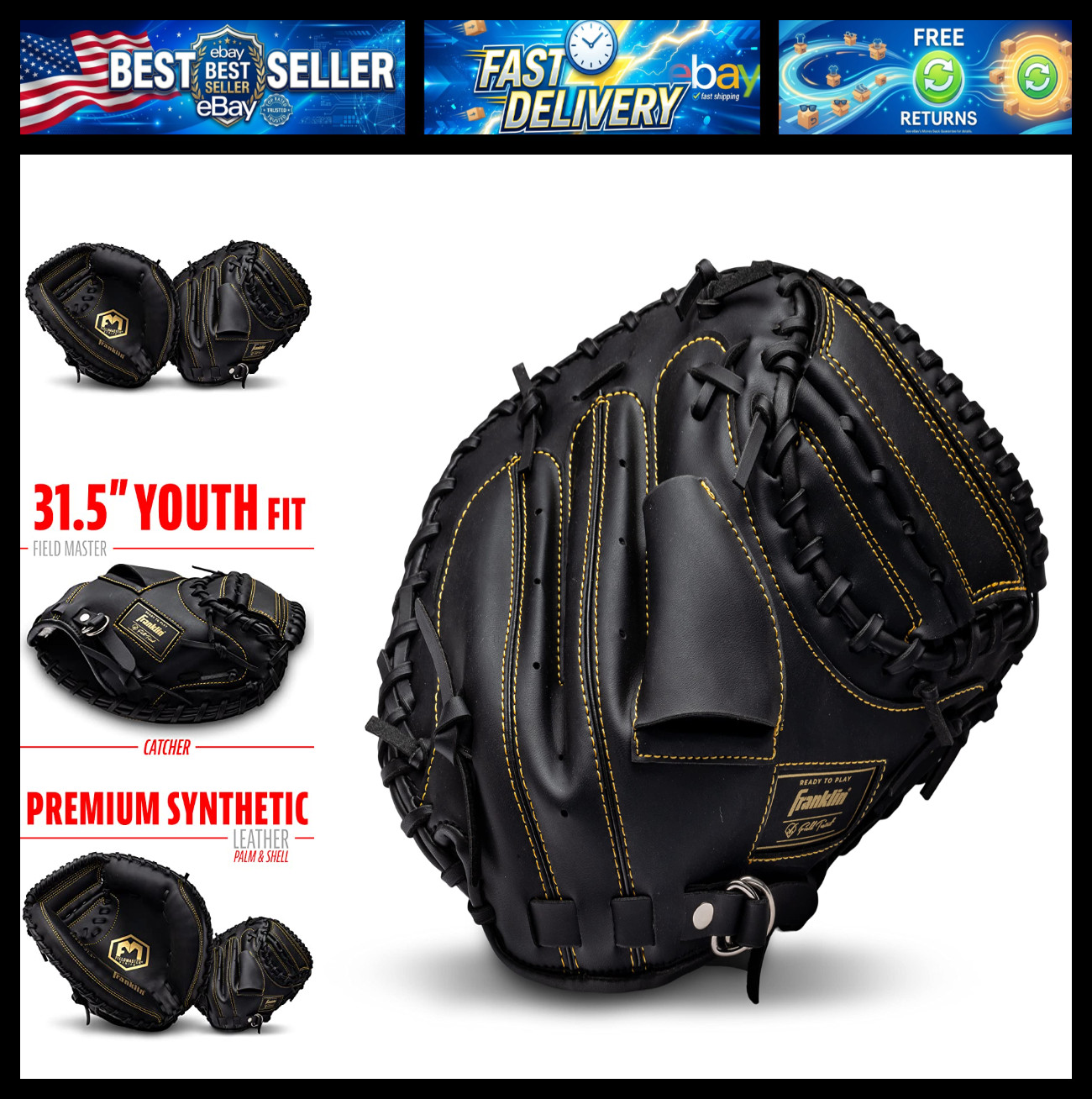 Franklin Sports Field Master Baseball + Softball Glove - Field Master Adult + Yo